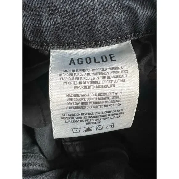 Agolde Denim Jeans Sz 32 Stretch Faded Black Mid Rise Straight Toni Slim - Picture 5 of 7